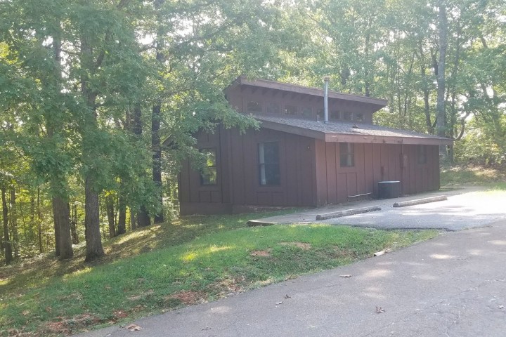 a path with trees on the side of a building
